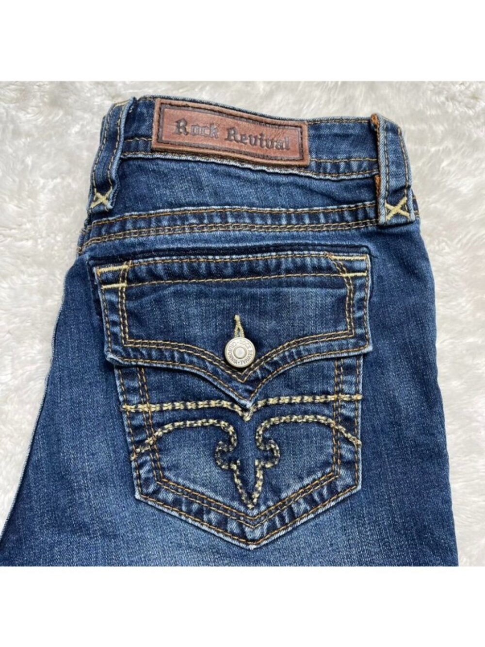 Rock Revival Jessica Bootcut Jeans Womens Size 31 x 32 Dark Wash Flap Pocket
